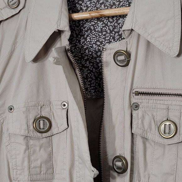 Studio Mode Womens Utility Jacket Pockets Cotton Blend Button Khaki Tan Large - Picture 9 of 12